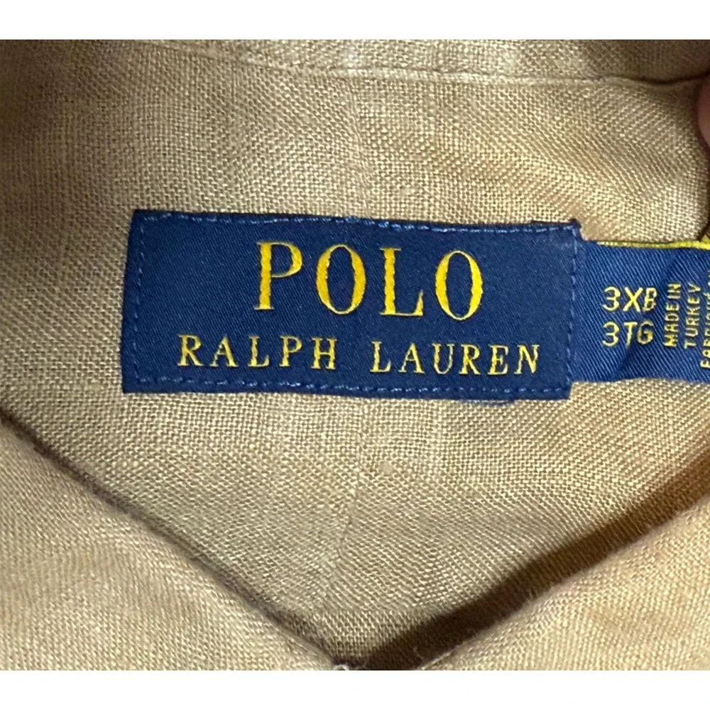 Polo Ralph Lauren Men Tan Linen Button Down Shirt Khaki Long Sleeve Sz 3XB